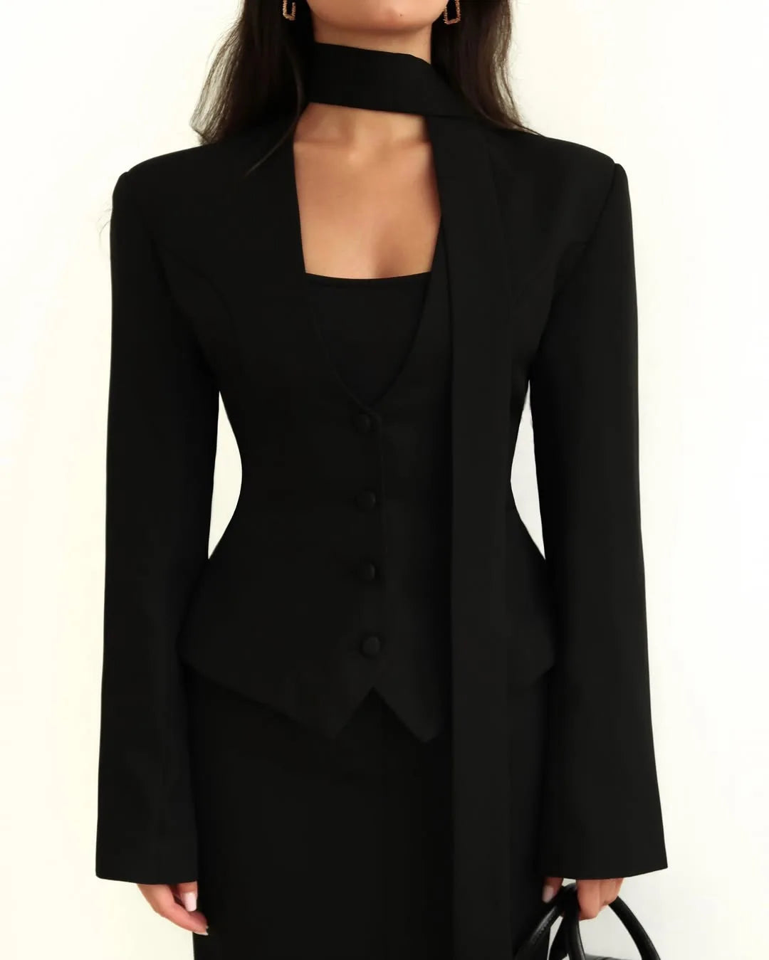 V-Neck Cinched Waist Blazer Jacket
