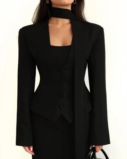 V-Neck Cinched Waist Blazer Jacket