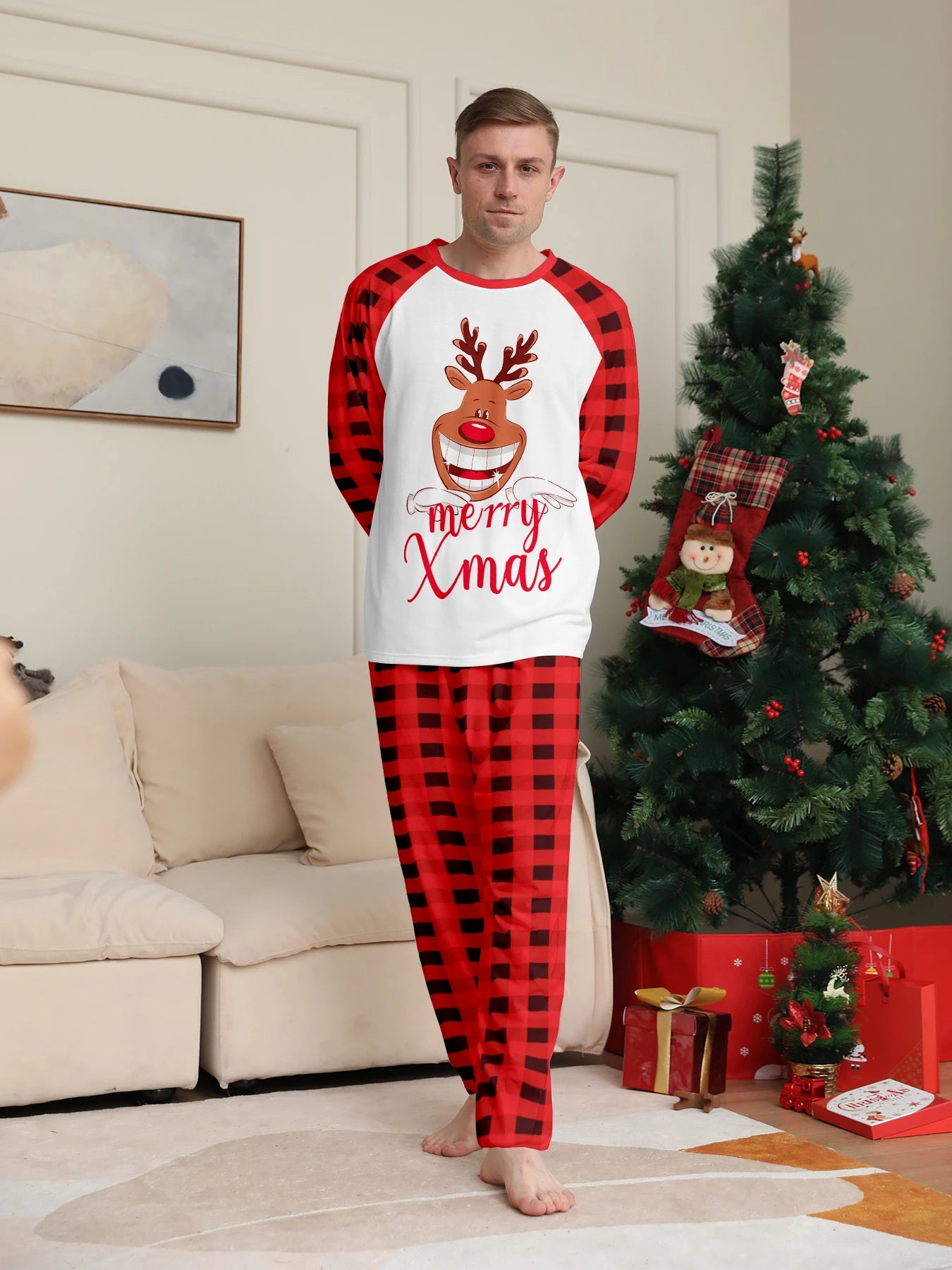Reindeer Plaid Couple Pajama Set