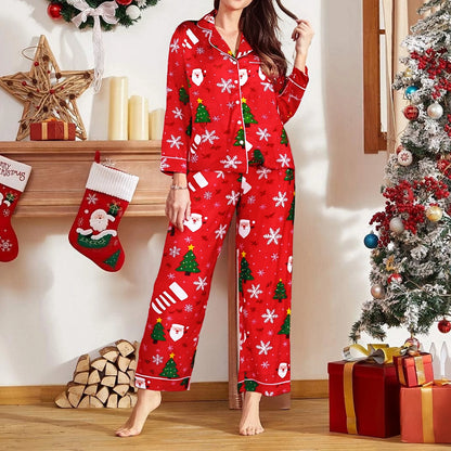 Cartoon Print Christmas Pajama Set