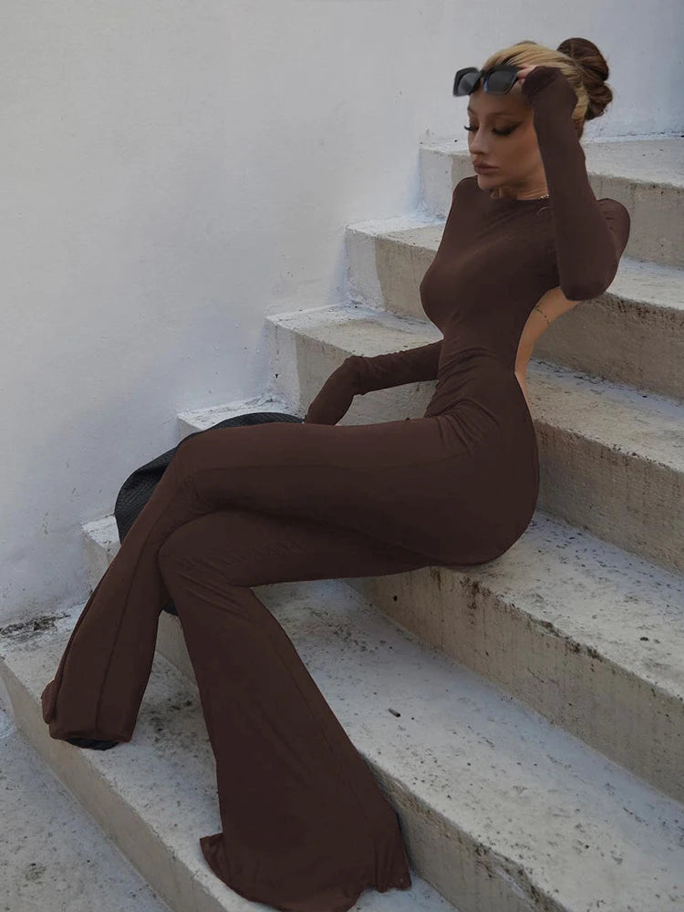 Slim Fit O-Neck Backless Jumpsuit