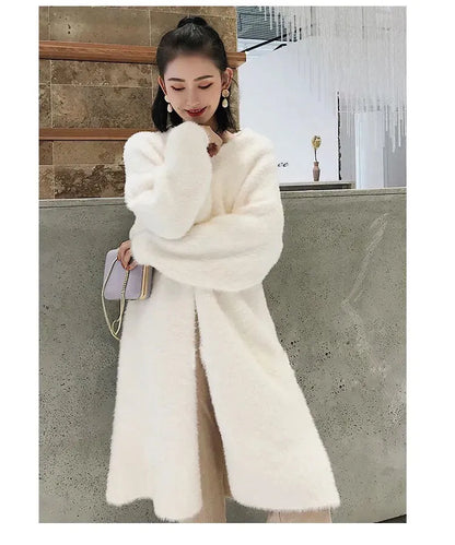 Fluffy Knit Cashmere Sweater Coat