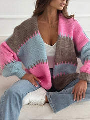 Contrasting Lantern Sleeve Cardigan