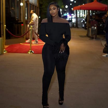 Faux Fur Off Shoulder Jumpsuit