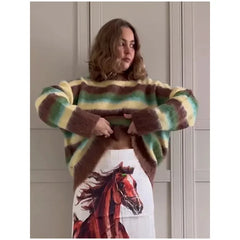 Colorful Round Neck Knit Sweater