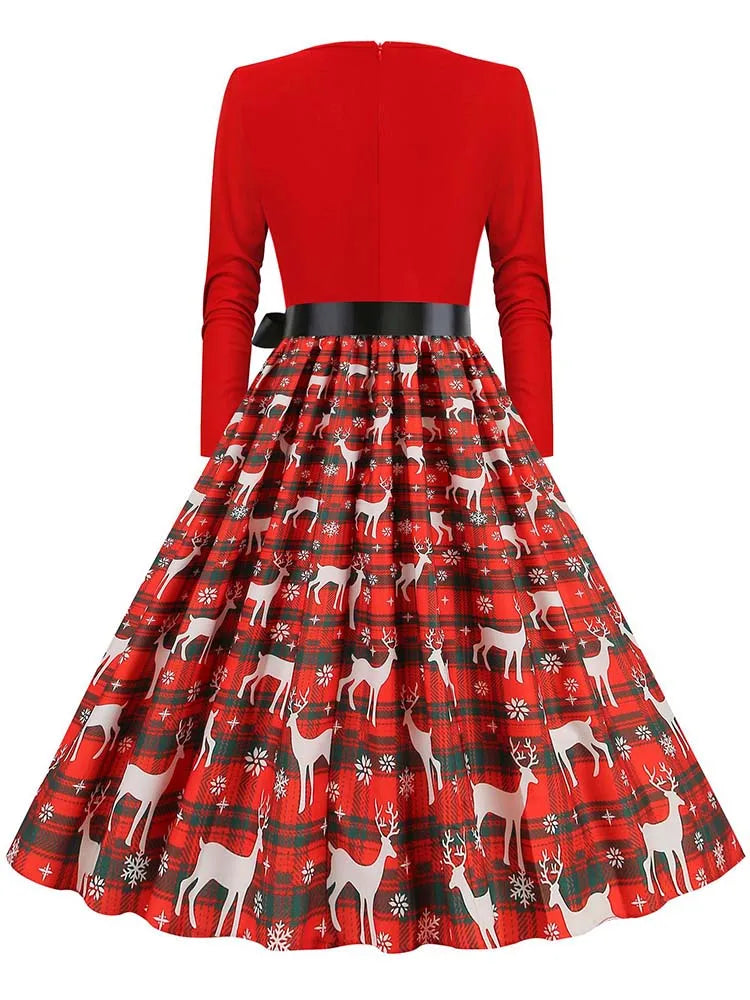 Vintage V-Neck Christmas Dress