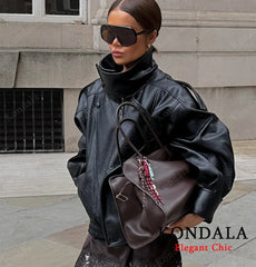 Faux Leather Stand Collar Jacket