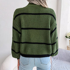 High Collar Striped Knit Sweater