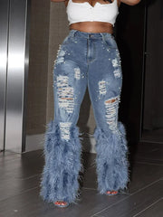 High Waist Tassel Jeans