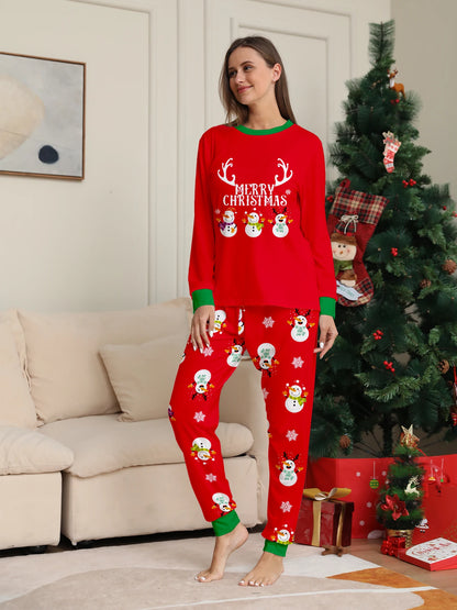 Snowman "Merry Christmas" Print Pajama Set