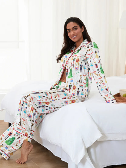 Christmas Tree & Gifts Print Satin Pajama Set