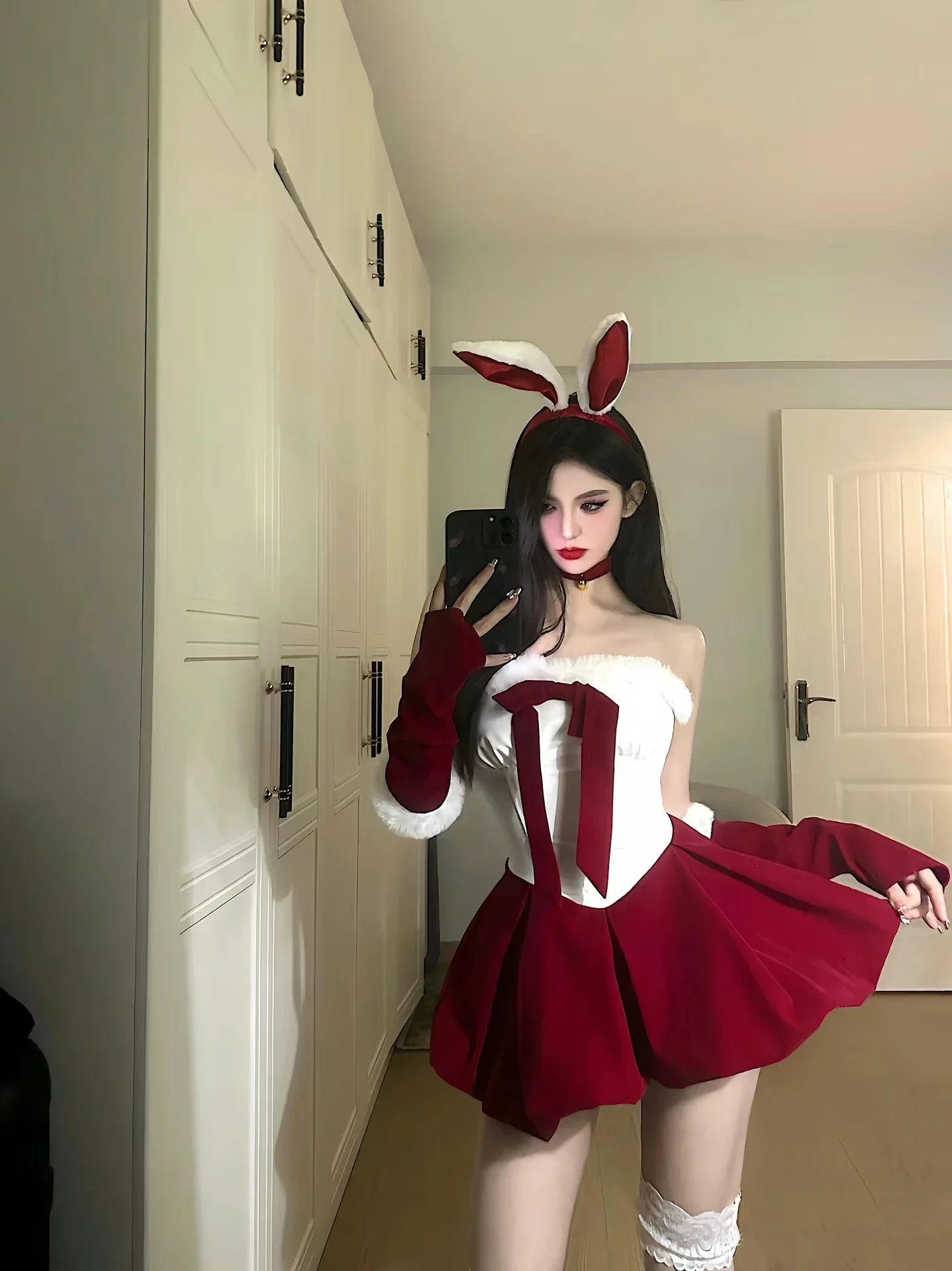 Velvet Red Bunny Christmas Dress