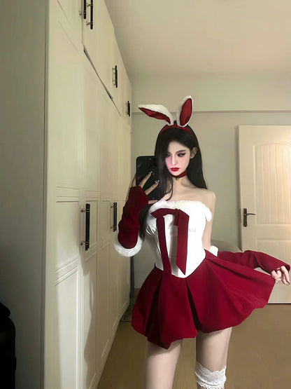 Velvet Red Bunny Christmas Dress