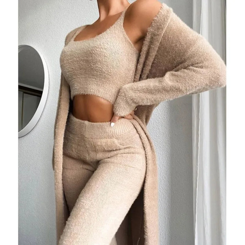 Plush V-Neck Vest 3 Piece Set