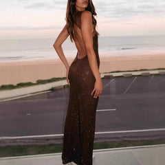 Diamond Embellished Halter Dress