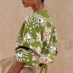 Geometric Print V-Neck Cardigan