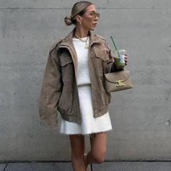 Vintage Suede Bomber Jacket