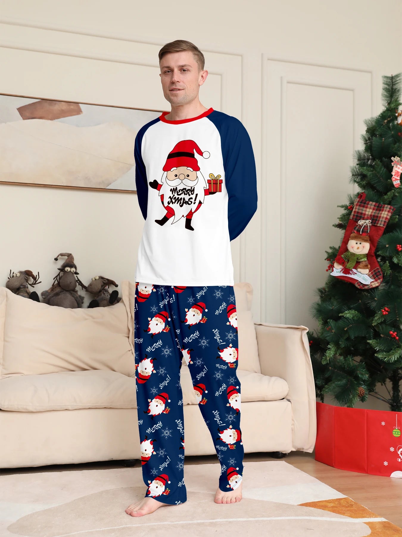 Raglan Sleeve Navy & White Pajamas