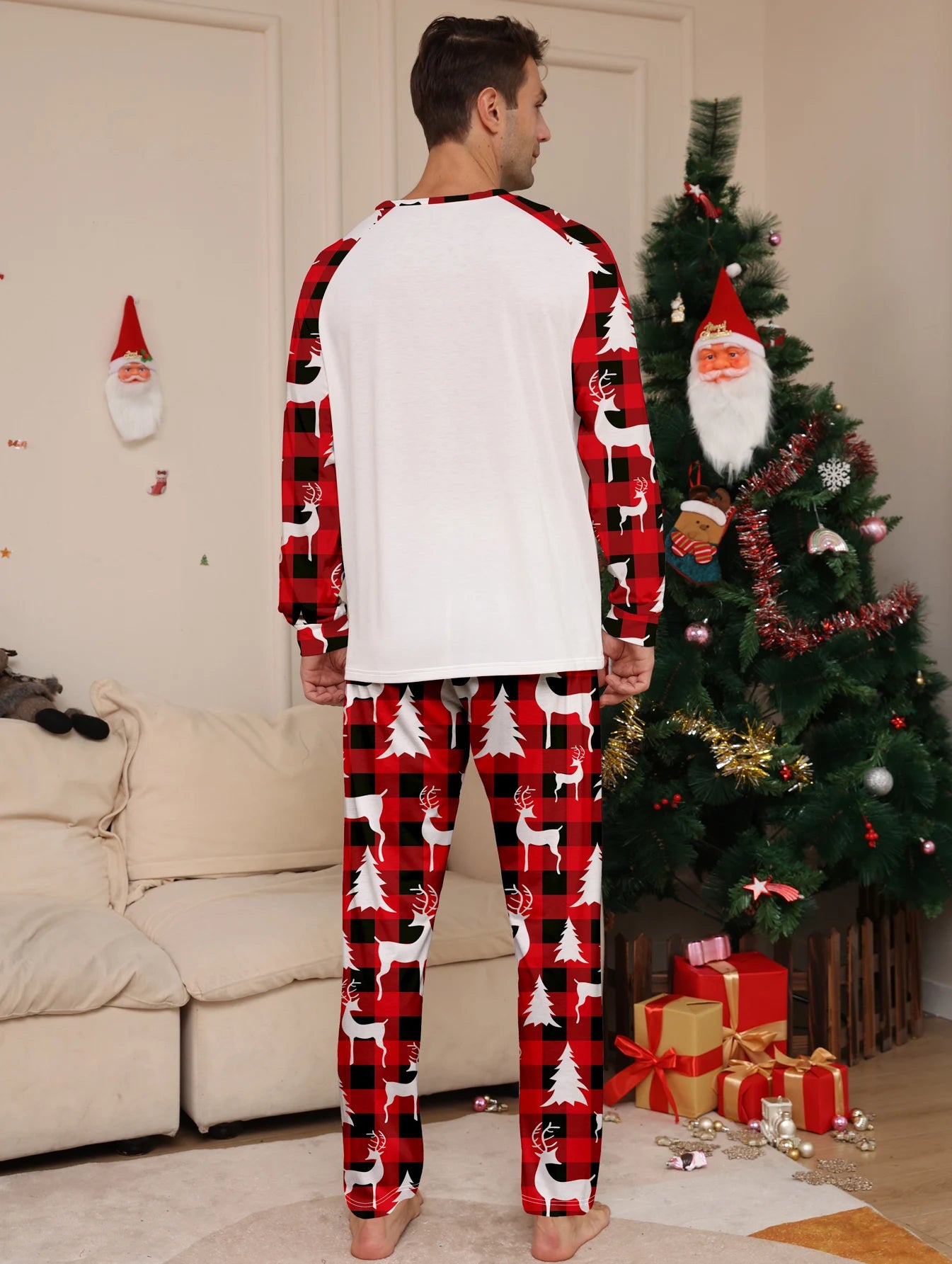 Red Buffalo Plaid Reindeer Print Pajama Set