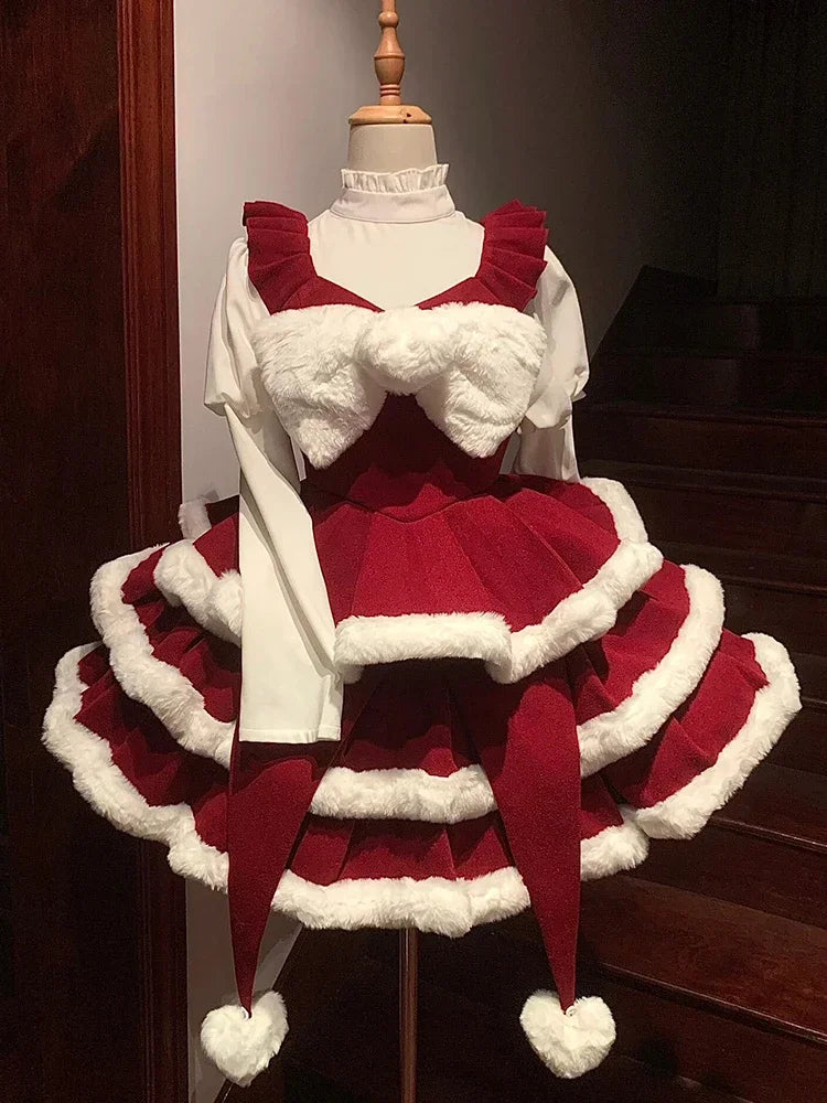 Lolita Christmas Bow Suspender Dress Set