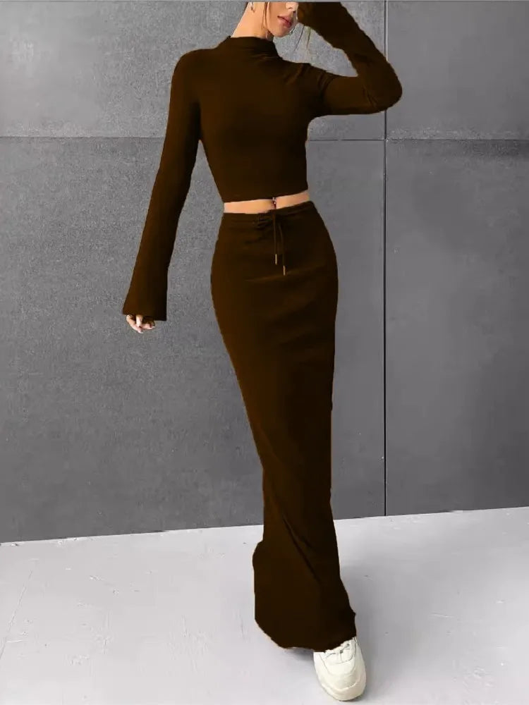 Lace Up Crop Skirt Set