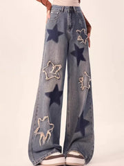 Star Embroidered High Waist Jeans