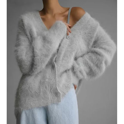 Imitation Mink Fur Knit Cardigan