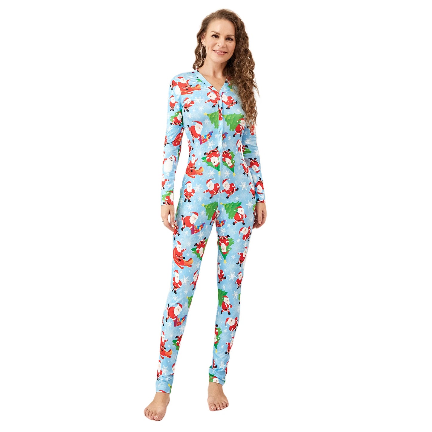 Christmas Print Long Sleeve Pajama Romper