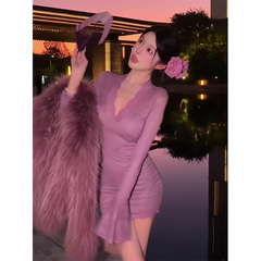 V-Neck Flared Sleeve Lace Mini Dress