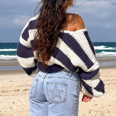 Striped Contrast V-Neck Sweater