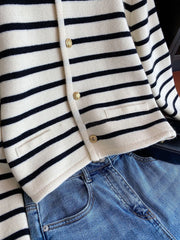 O-Neck Striped Knit Cardigan