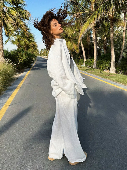 Cotton Lapel Shirt Pants Set