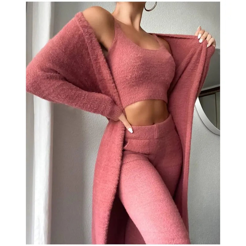 Plush V-Neck Vest 3 Piece Set