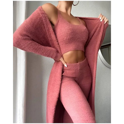 Plush V-Neck Vest 3 Piece Set