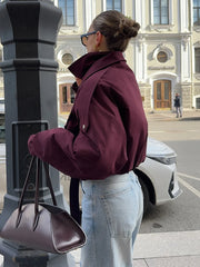 Burgundy Zipper Bomber Jacket