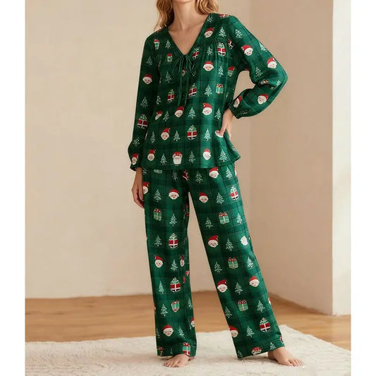 Santa Claus & Tree Print Pajama Set