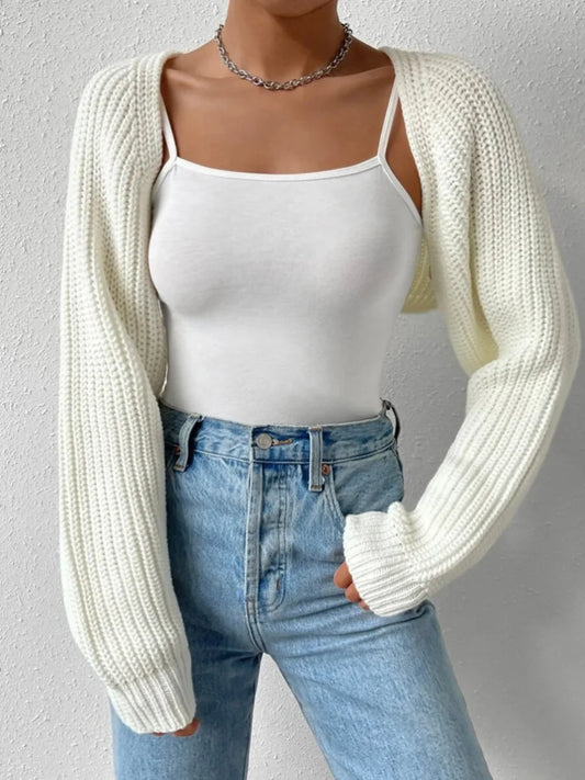 Open Front Cropped Knit Cardigan