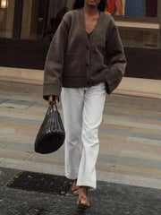 Cropped V-Neck Knit Cardigan