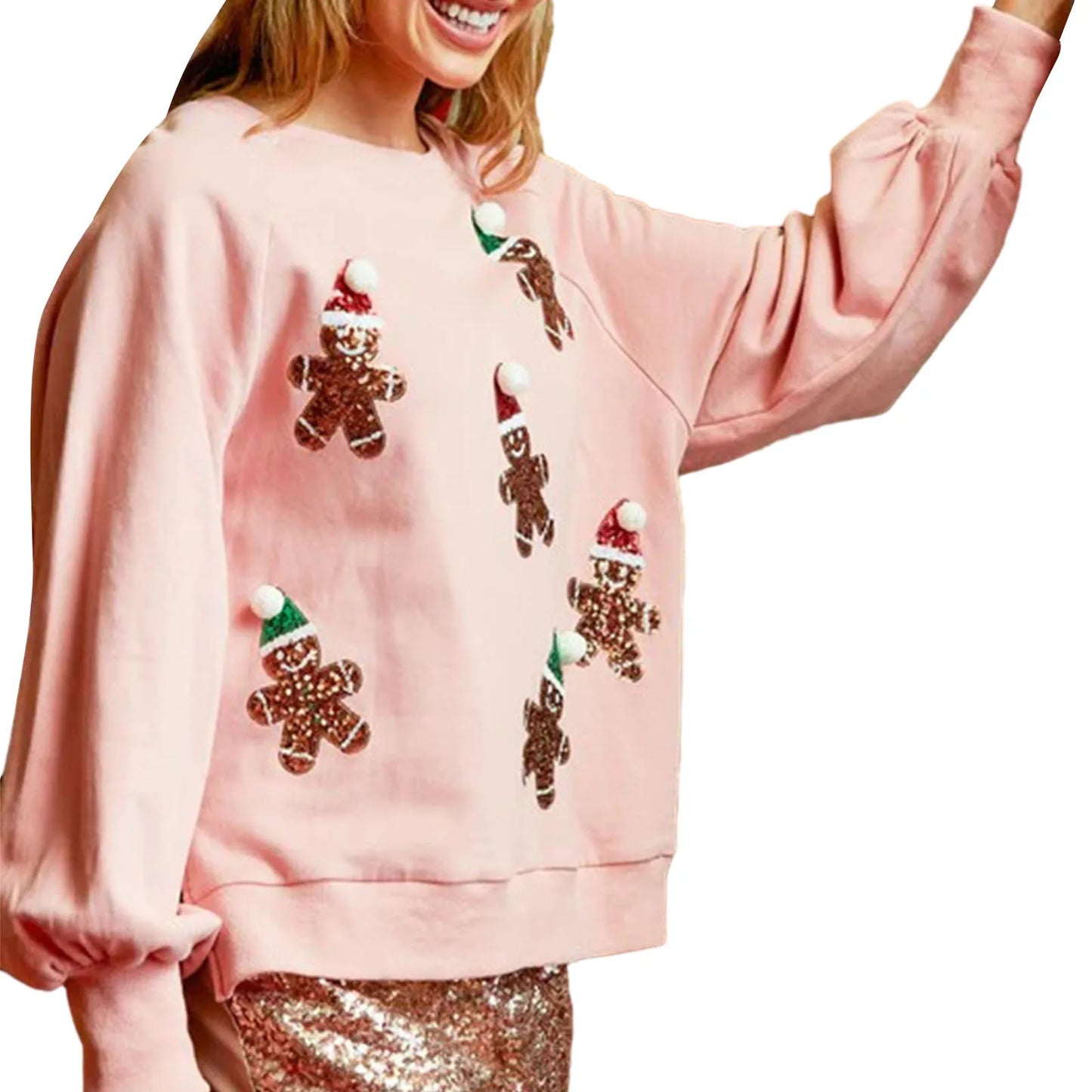 Santa Claus Sequin Print Crewneck Sweatshirt