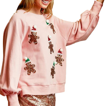 Santa Claus Sequin Print Crewneck Sweatshirt