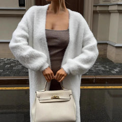 Women’s White Long Plush Cardigan