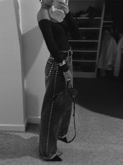 Metal Detail High Waist Jeans