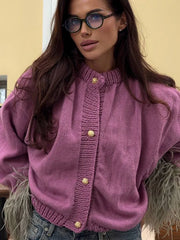 Feather Sleeve Knit Cardigan