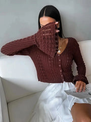 Hollow Knit V-Neck Crop Cardigan