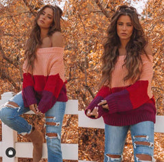 One-Shoulder Patchwork Knit Sweater