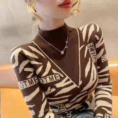 Patchwork Turtleneck Knit Sweater