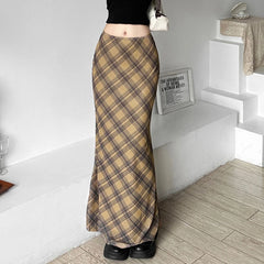Plaid High Waist Long Skirt