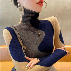 High Neck Color Block Knit Sweater