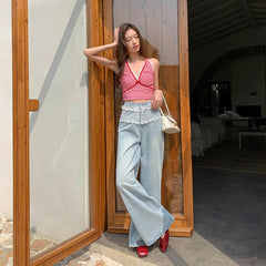 High Waist Lace Trim Jeans