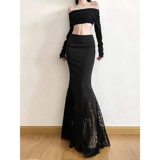 Black Lace Patchwork Mermaid Skirt